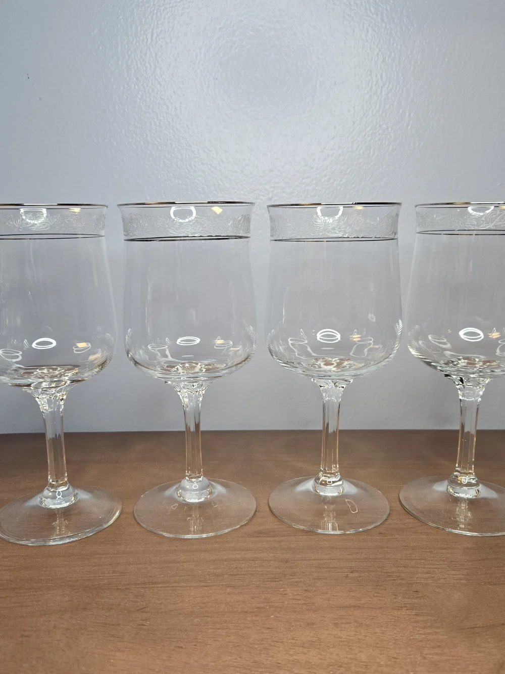 Vintage Lenox Moonspun Etched Platinum Rim Crystal Set Of 4 Wine Glasses 7
